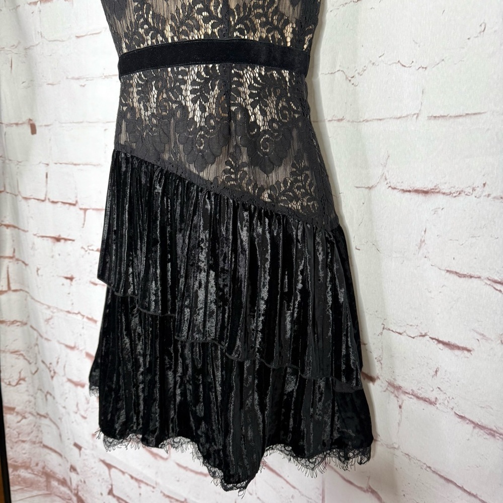 NEW ANTHROPOLOGIE FOXIEDOX Aurora S Black Lace & Velvet Ruffle Dress Size Small - Picture 11 of 15